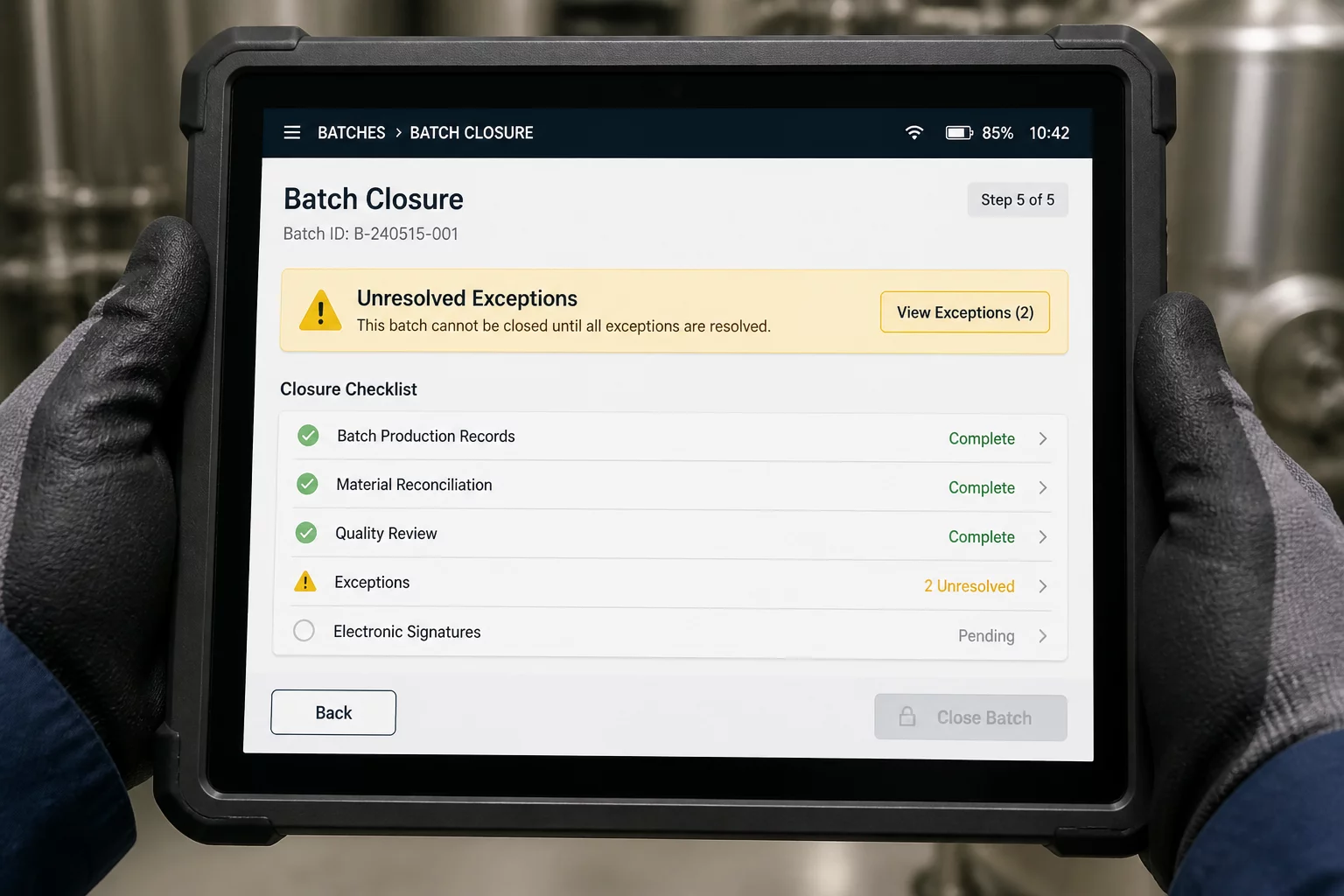 Closing a Batch Without Hiding Its Exceptions workflow review